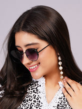 Celebrity Full Rim Black Metal Frame With Black UV Protected Lens Round Sunglasses for Women_3447-BK2