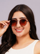 Celebrity Full Rim Brown Metal Frame With Brown UV Protected Lens Round Sunglasses for Women_3447-BR