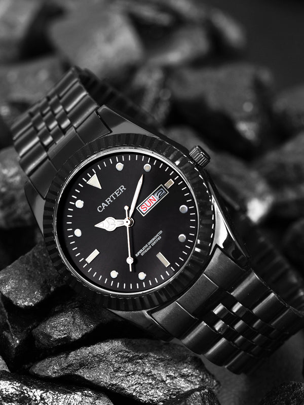 Sandy D Carter Metal Black Analogue Round Watches for Men_SDC24-47-BK-BK