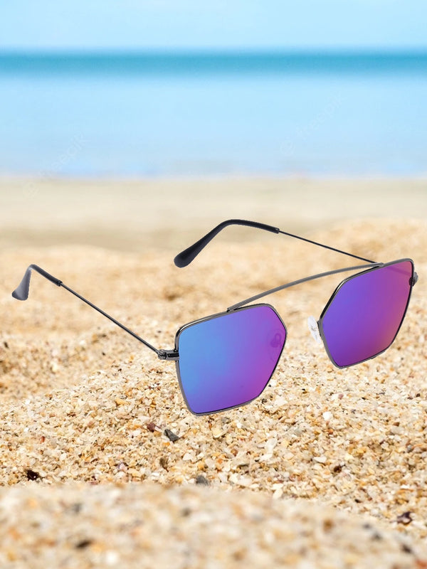 Celebrity Full Rim Black Metal Frame With Blue UV Protected Lens Avaitor Sunglasses for Men & Women_2255701