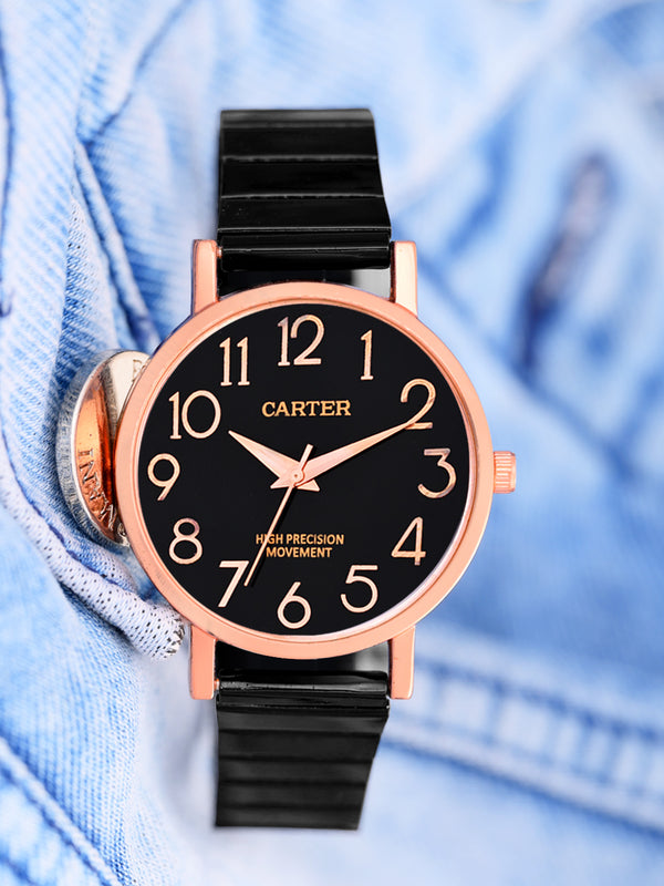 Sandy D Carter Metal Rose Gold Analogue Round Watches for Women_SDC24-49-RG-BK