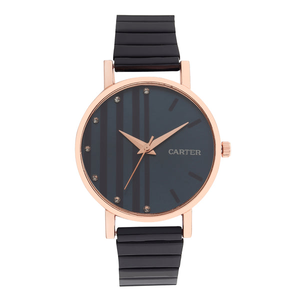 Sandy D Carter Metal Rose Gold Analogue Round Watches for Women_SDC24-50-RG-BL