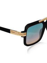 Celebrity Black Plastic and Metal Frame With Green UV Protected Lens Browline Sunglasses for Unisex_LH121-BK