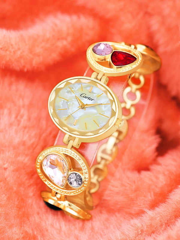 Sandy D Carter Metal Gold Analogue Oval Watches for Women_Sandy D Carter-118-GD