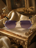 Celebrity Purple Gold-Toned Metal Rimless UV Protected  Luxe Rim Sunglasses For Women CL110PR