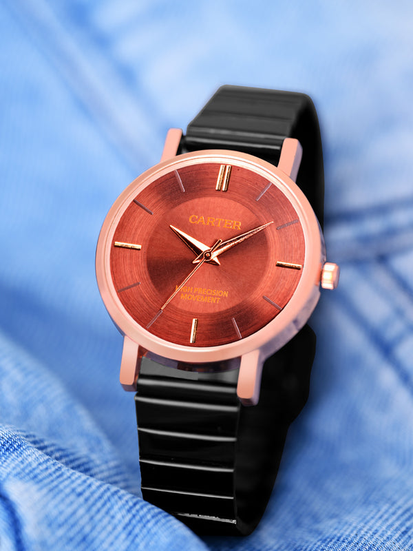 Sandy D Carter Metal Rose Gold Analogue Round Watches for Women_SDC24-56-RG-BR