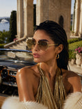 Celebrity Brown Gold-Toned Metal Rimless UV Protected  Luxe Rim Sunglasses For Women CL107BR