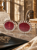 Celebrity Red Gold-Toned Metal Rimless UV Protected  Crystal Round Sunglasses For Women CL153GD