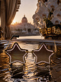 Celebrity Brown Gold-Toned Metal Rimless UV Protected  Star Crystal Sunglasses For Women CL129BR