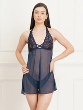 Fleurt Navy Blue Power Net Honey Moon Dress Dress for Women HOBF-BD-99-N.BL