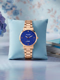 FLUID LUXE Women Crystal Accent Blue Round Analog Watch with Metal Link Bracelet FLuxe-704-BL