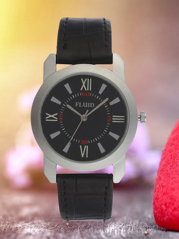 Fluid  Black Round Leather Strap Analog Watches for Women FLWatch24-746L-BK01