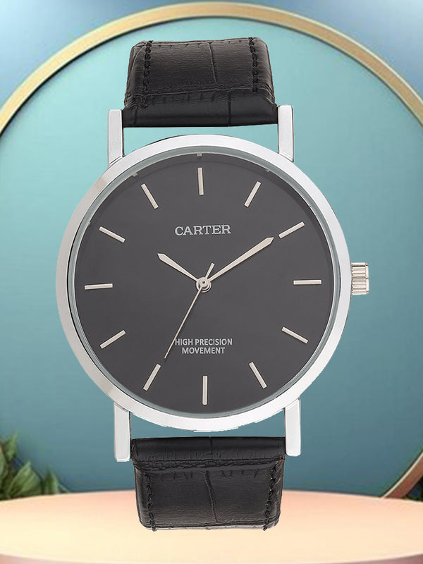 Sandy D Carter Synthetic Black Analogue Round Watches for Men_SDC24-114G-BK
