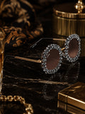Celebrity Brown Gold-Toned Metal Rimless UV Protected  Crystal Round Sunglasses For Women CL151BR
