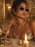 Celebrity Brown Gold-Toned Metal Rimless UV Protected  Crystal Sunglasses For Women CL124GD-BR