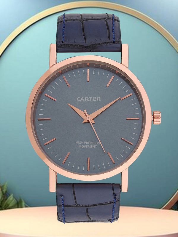 Sandy D Carter Synthetic Blue Analogue Round Watches for Men_SDC24-112G-BL