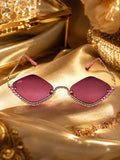 Celebrity Brown Gold-Toned Metal Rimless UV Protected  Diamond Wave Sunglasses For Women CL159BR