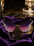 Celebrity Purple Gold-Toned Metal Rimless UV Protected  Butterfly Wing Sunglasses For Women CL123GD-PR