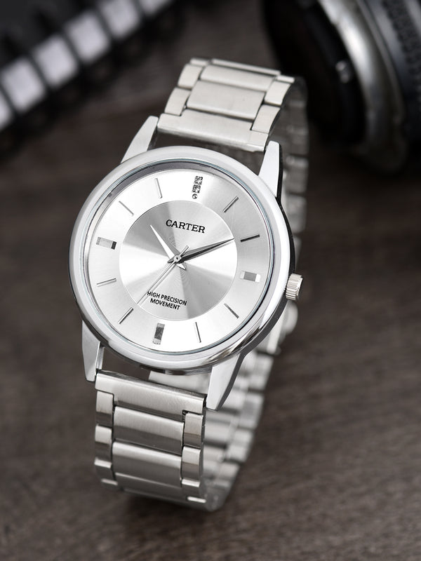 Sandy D Carter Metal Silver Analogue Round Watches for Men_SDC24-107-SL