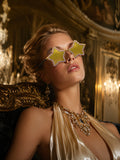 Celebrity Yellow Gold-Toned Metal Rimless UV Protected  Star Crystal Sunglasses For Women CL132YL