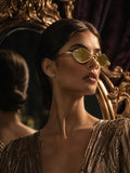 Celebrity Yellow Gold-Toned Metal Rimless UV Protected  Diamond Wave Sunglasses For Women CL162YL