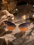 Celebrity Green Gold-Toned Metal Rimless UV Protected  Butterfly Wing Sunglasses For Women CL174GD-GR
