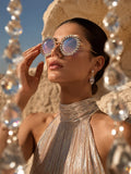 Celebrity Pink Gold-Toned Metal Rimless UV Protected  Crystal Round Sunglasses For Women CL152PK