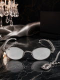 Celebrity Clear Silver-Toned Metal Rimless UV Protected  Oval Luxe Sunglasses For Women CL118SL-TP