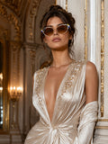 Celebrity Brown Gold-Toned Metal Rimless UV Protected  Crystal Edge Sunglasses For Women CL142BR