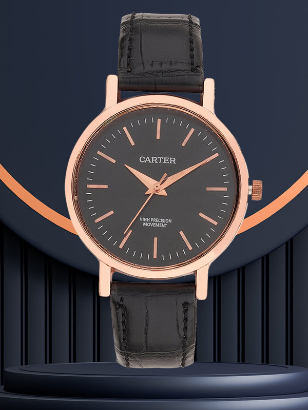 Sandy D Carter Synthetic Black Analogue Round Watches for Women_SDC24-113L-BK