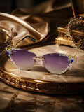 Celebrity Pink Gold-Toned Metal Rimless UV Protected  Crystal Edge Sunglasses For Women CL143PK