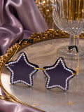 Celebrity Black Gold-Toned Metal Rimless UV Protected  Star Crystal Sunglasses For Women CL128BK