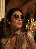 Celebrity Purple Gold-Toned Metal Rimless UV Protected  Crystal Curve Sunglasses For Women CL166PR