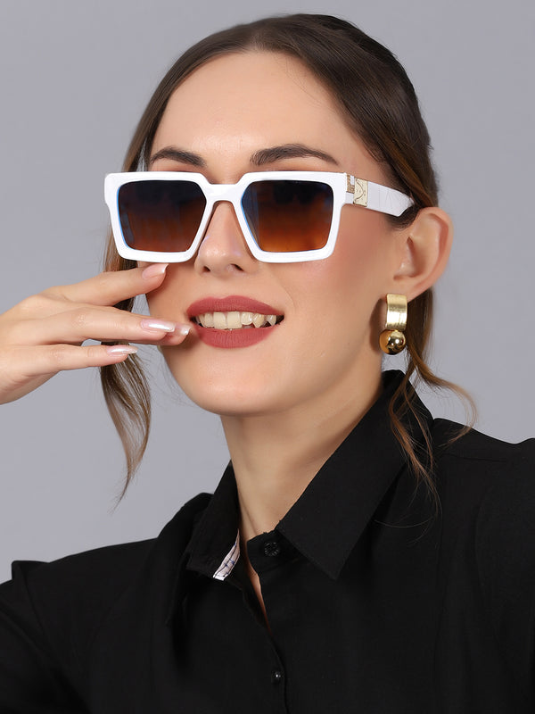 Celebrity White Plastic Frame With Black UV Protected Lens Rectangular Sunglasses for Men & Women_EDDY-07