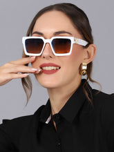 Celebrity White Plastic Frame With Black UV Protected Lens Rectangular Sunglasses for Men & Women_EDDY-07