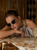 Celebrity Black Gold-Toned Metal Rimless UV Protected  Crystal Frame Sunglasses For Women CL169BK