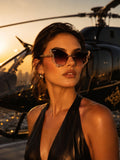 Celebrity Pink Gold-Toned Metal Rimless UV Protected  Butterfly Wing Sunglasses For Women CL122GD-PK