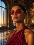 Celebrity Red Gold-Toned Metal Rimless UV Protected  Diamond Wave Sunglasses For Women CL160RD