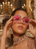 Celebrity Pink Gold-Toned Metal Rimless UV Protected  Star Crystal Sunglasses For Women CL130PK