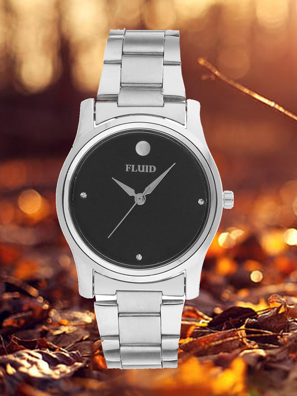 Fluid  Black Round Stainless Steel Analog Watches for Women FLWatch24-754L-BK01