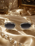Celebrity Black Gold-Toned Metal Rimless UV Protected  Crystal Sunglasses For Women CL127SL-BK
