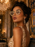 Celebrity Clear Gold-Toned Metal Rimless UV Protected  Heart Crystal Sunglasses For Women CL105TP