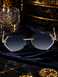 Celebrity Black Gold-Toned Metal Rimless UV Protected  Luxe Rim Sunglasses For Women CL106BK