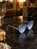 Celebrity Blue Gold-Toned Metal Rimless UV Protected  Crystal Edge Sunglasses For Women CL141BL
