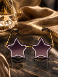 Celebrity Purple Gold-Toned Metal Rimless UV Protected  Star Crystal Sunglasses For Women CL131PR