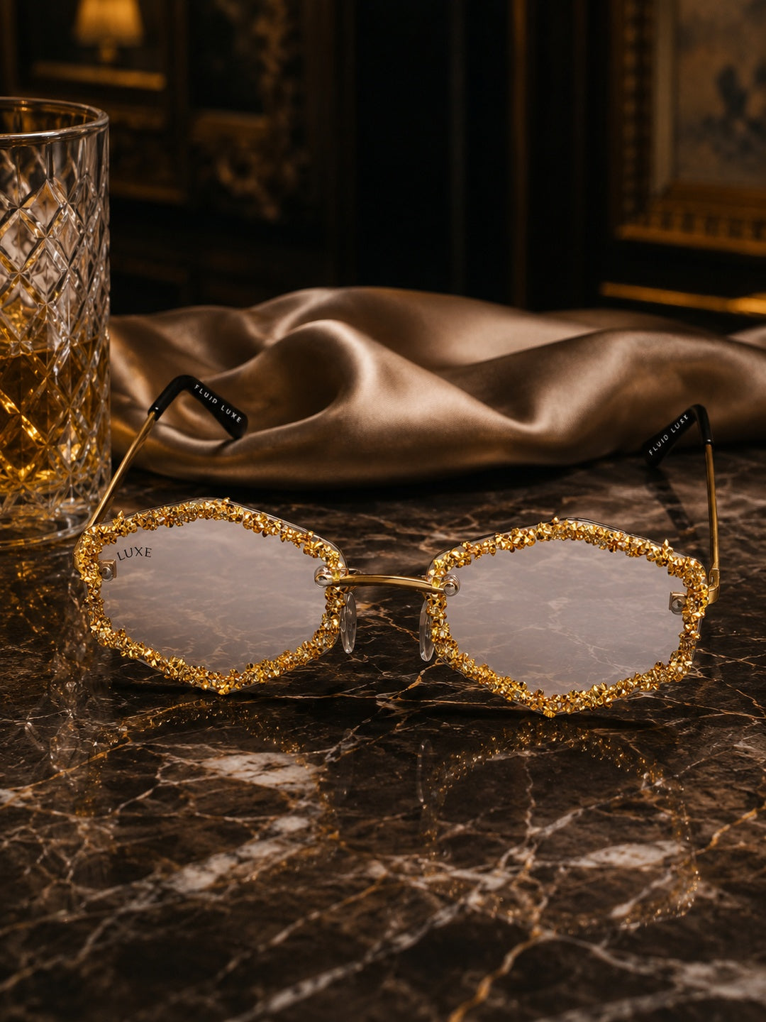 Celebrity Clear Gold-Toned Metal Rimless UV Protected  Crystal Sunglasses For Women CL125GD-CM
