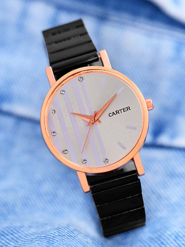 Sandy D Carter Metal Rose Gold Analogue Round Watches for Women_SDC24-59-RG-CM
