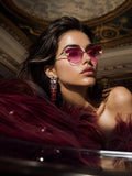 Celebrity Pink Gold-Toned Metal Rimless UV Protected  Butterfly Crystal Sunglasses For Women CL148BK