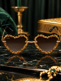 Celebrity Brown Gold-Toned Metal Rimless UV Protected  Heart Crystal Sunglasses For Women CL103BR