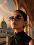Celebrity Blue Gold-Toned Metal Rimless UV Protected  Butterfly Crystal Sunglasses For Women CL146BL